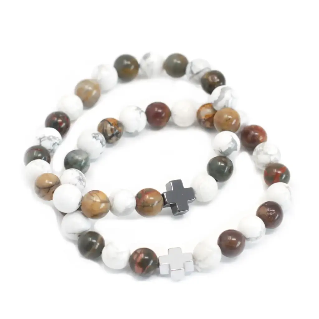 Set of 2 Gemstones Friendship Bracelets – Peace – Picasso Jasper & White Howlite | www.artisangoods.co.uk