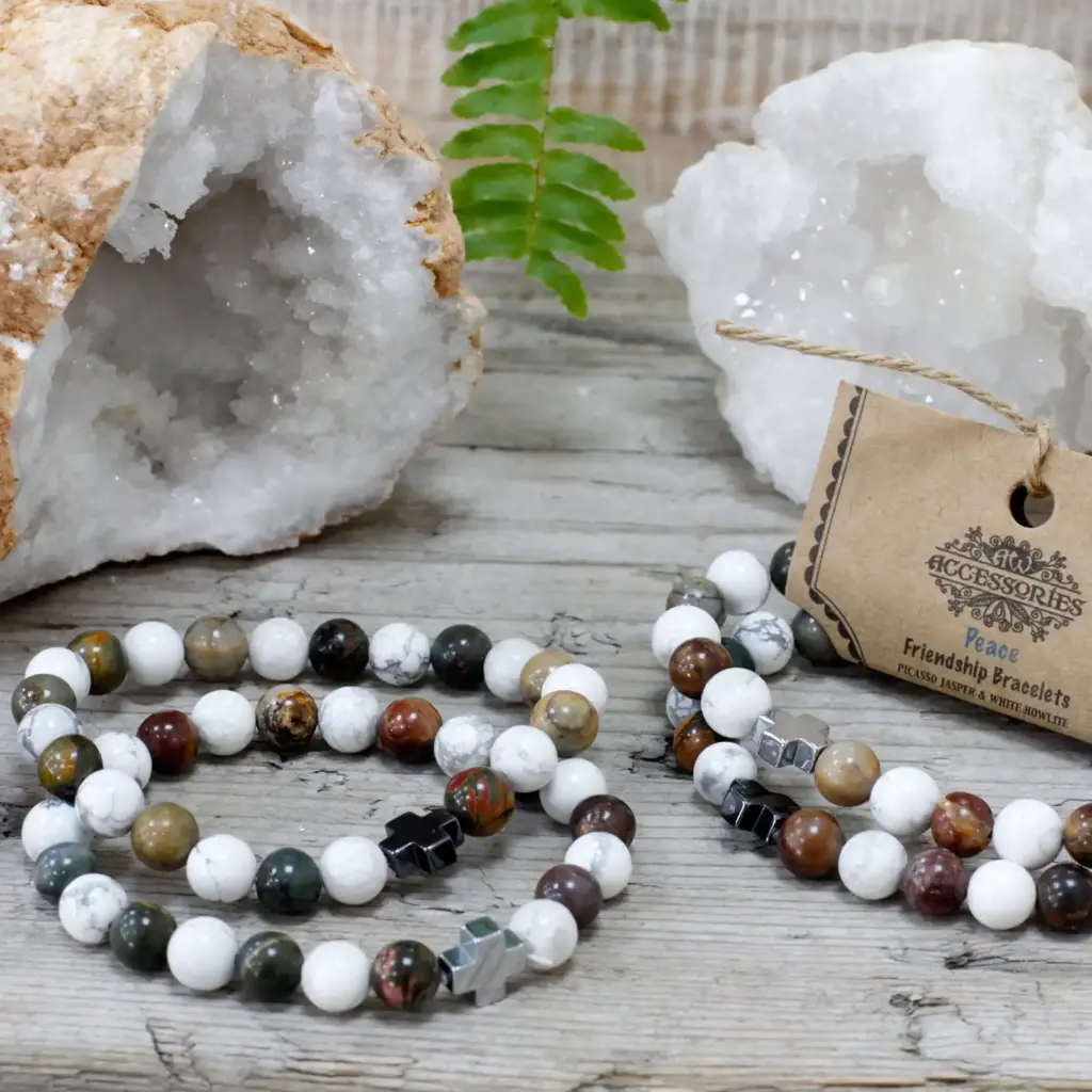 Set of 2 Gemstones Friendship Bracelets – Peace – Picasso Jasper & White Howlite | www.artisangoods.co.uk 6 Set of 2 Gemstones Friendship Bracelets – Peace – Picasso Jasper & White Howlite | www.artisangoods.co.uk 6