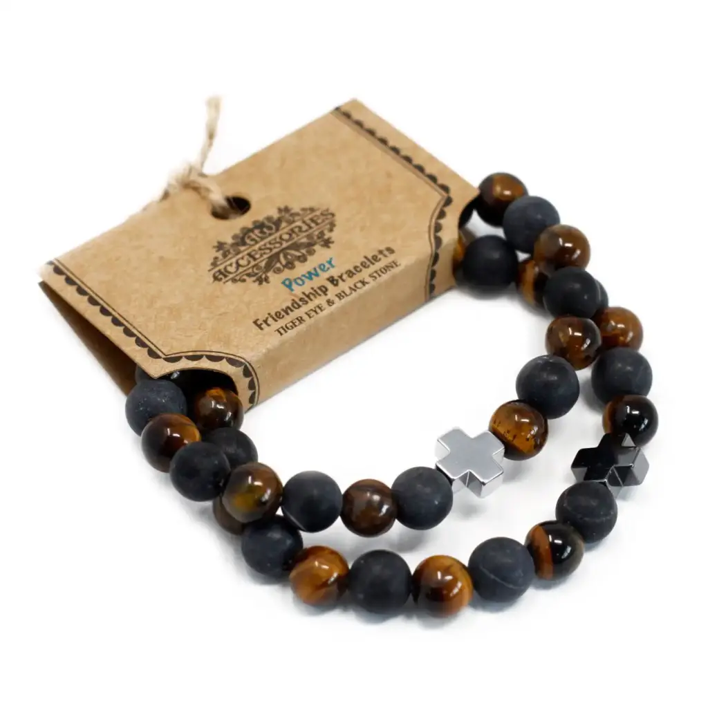 Set of 2 Gemstones Friendship Bracelets – Power – Tiger Eye & Black Stone | www.artisangoods.co.uk 2