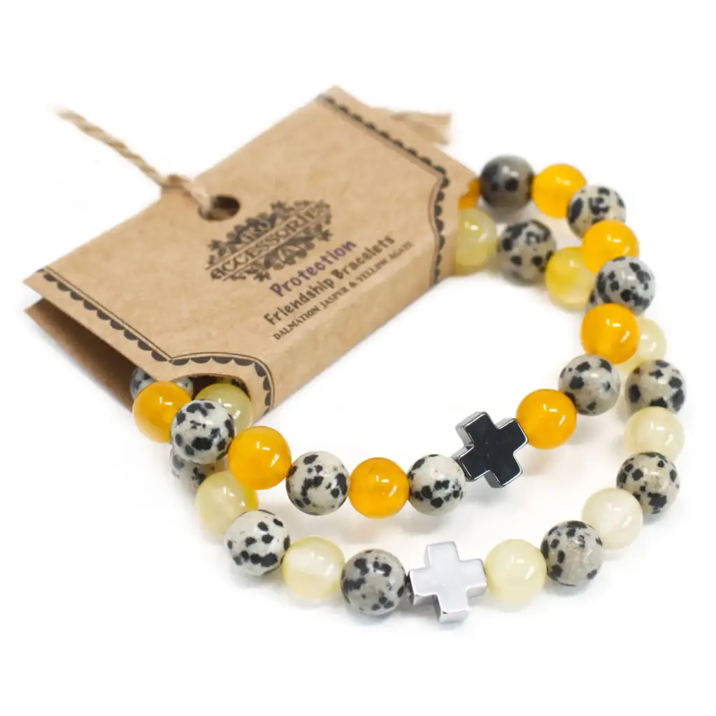 Set of 2 Gemstones Friendship Bracelets – Protection – Dalmatian Jasper & Yellow Agate | www.artisangoods.co.uk 2 Set of 2 Gemstones Friendship Bracelets – Protection – Dalmatian Jasper & Yellow Agate | www.artisangoods.co.uk 2