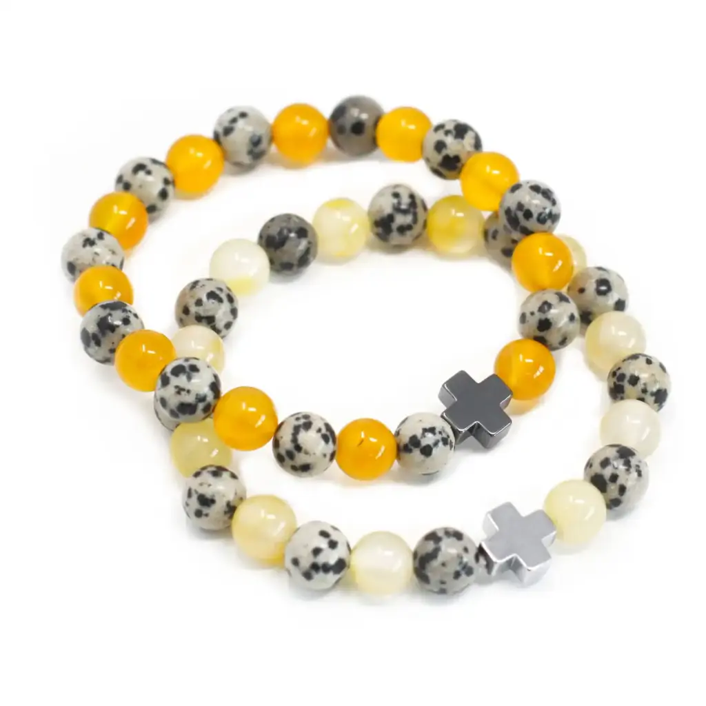 Set of 2 Gemstones Friendship Bracelets – Protection – Dalmatian Jasper & Yellow Agate | www.artisangoods.co.uk