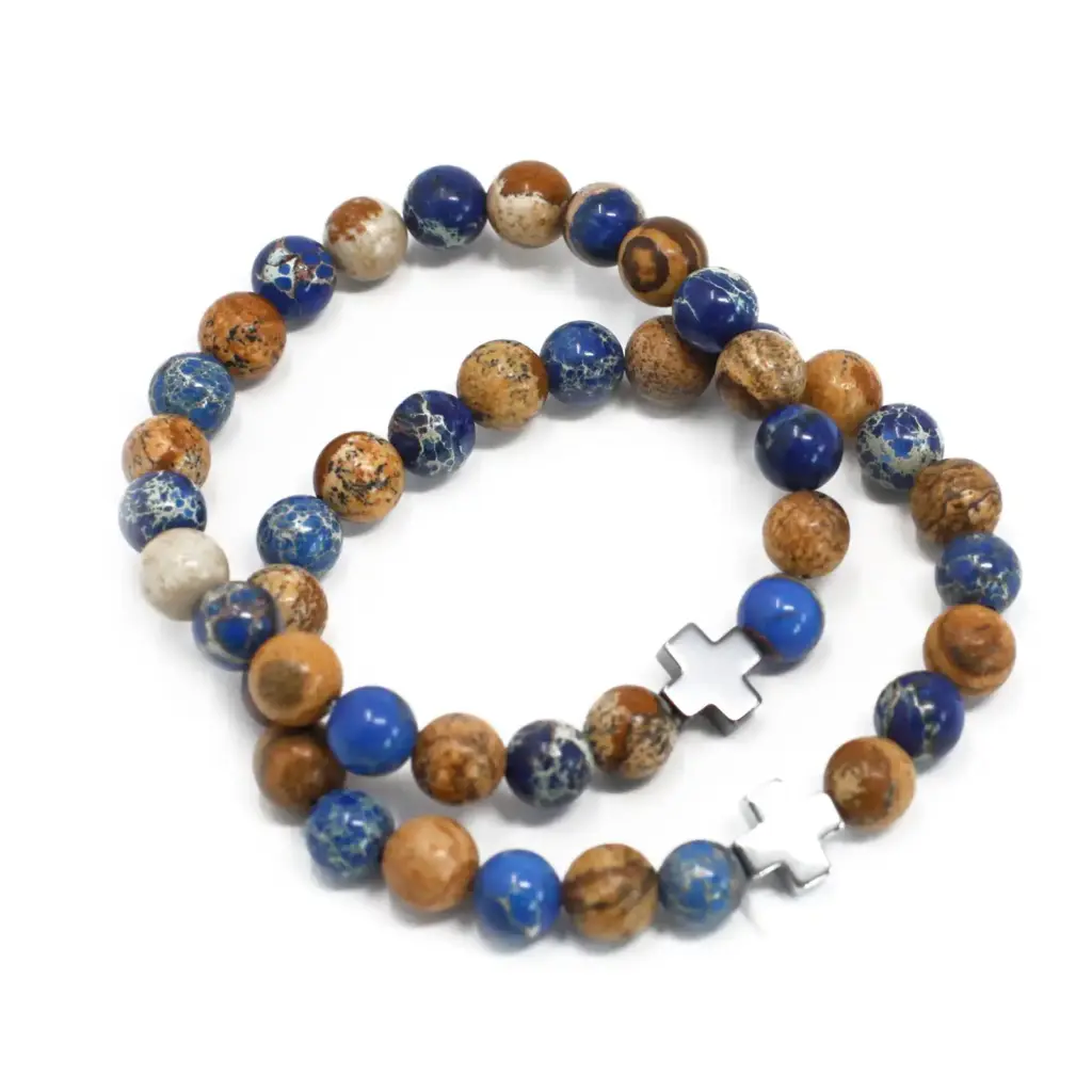 Set of 2 Gemstones Friendship Bracelets – Support – Sodalite & Picture Stone | www.artisangoods.co.uk