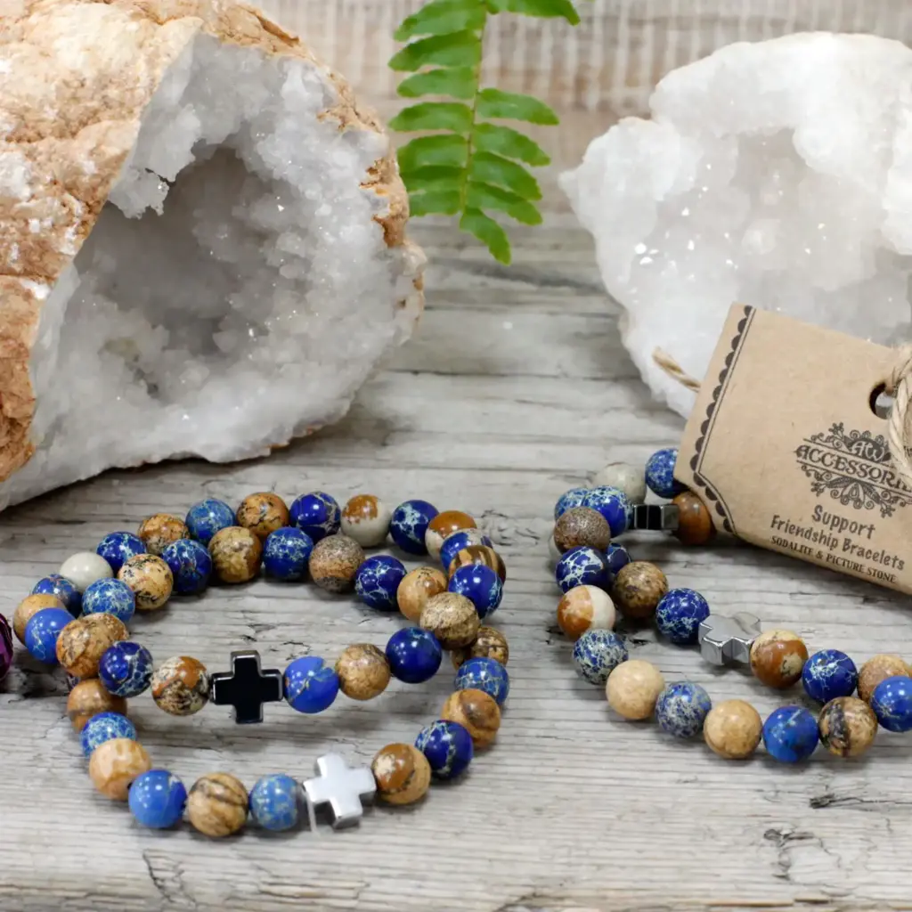 Set of 2 Gemstones Friendship Bracelets – Support – Sodalite & Picture Stone | www.artisangoods.co.uk 3