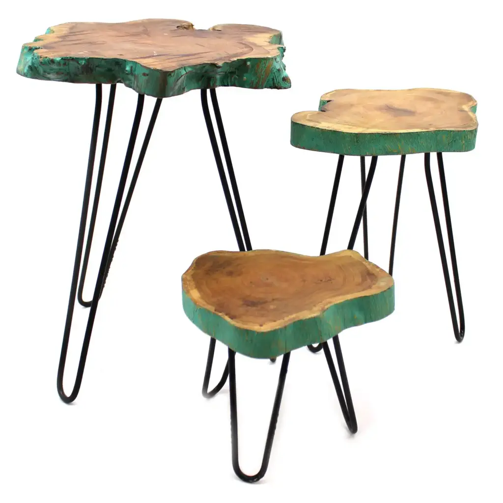 Set of 3 Gamal Wood Plant Stands – Greenwash | www.artisangoods.co.uk