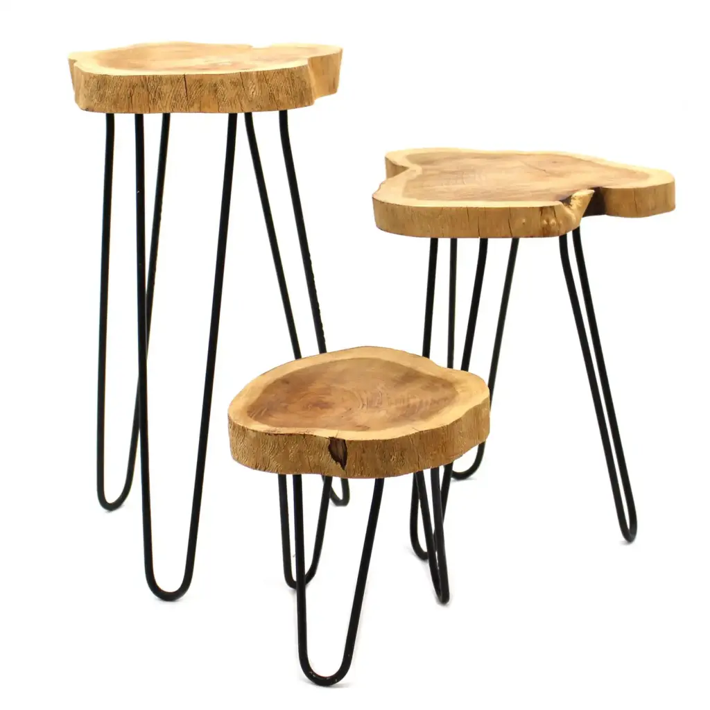 Set of 3 Gamal Wood Plant Stands – Natural | www.artisangoods.co.uk