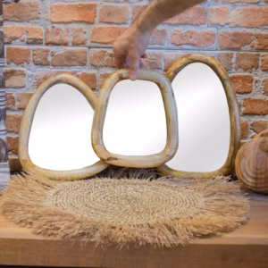 Set of 3 Pebble Shaped Mirrors – Light Wood Finish | www.artisangoods.co.uk 4