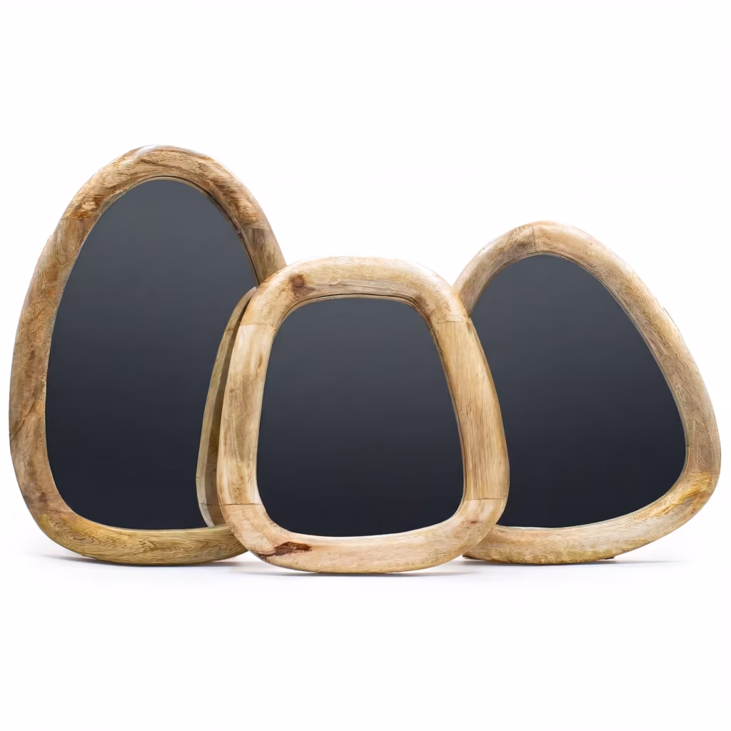 Set of 3 Pebble Shaped Mirrors – Light Wood Finish | www.artisangoods.co.uk 3