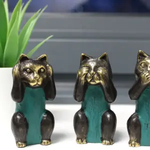 Set of 3 – See No, Hear No, Speak No Evil – Brass Cats | www.artisangoods.co.uk 4