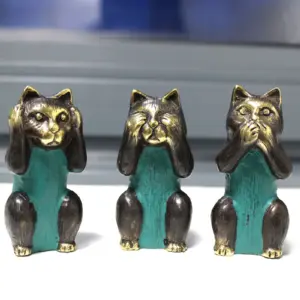 Set of 3 – See No, Hear No, Speak No Evil – Brass Cats | www.artisangoods.co.uk 3