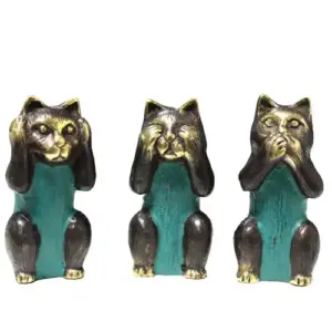 Set of 3 – See No, Hear No, Speak No Evil – Brass Cats | www.artisangoods.co.uk 2