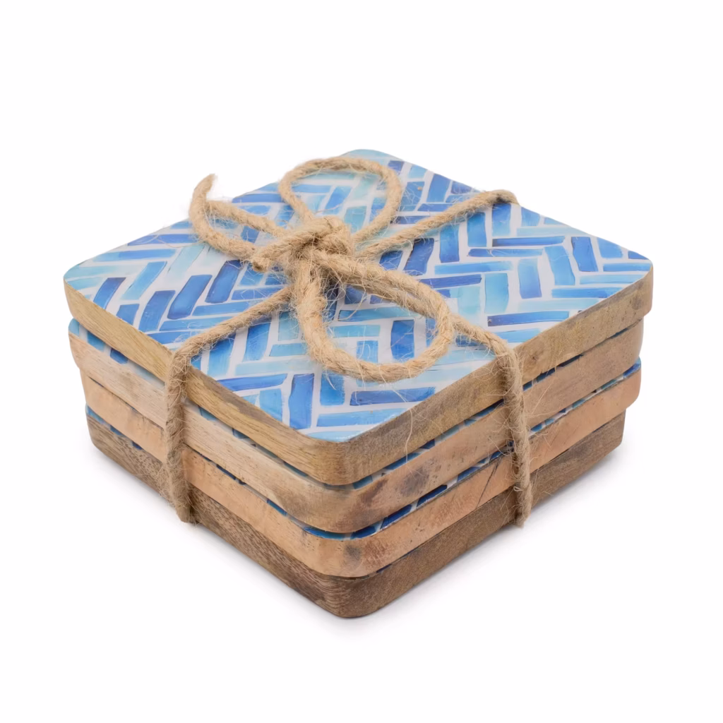 Set of 4 Square Coasters –  Blue Stripes | www.artisangoods.co.uk
