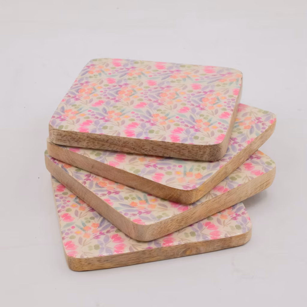 Set of 4 Square Coasters – Pretty Floral | www.artisangoods.co.uk 2