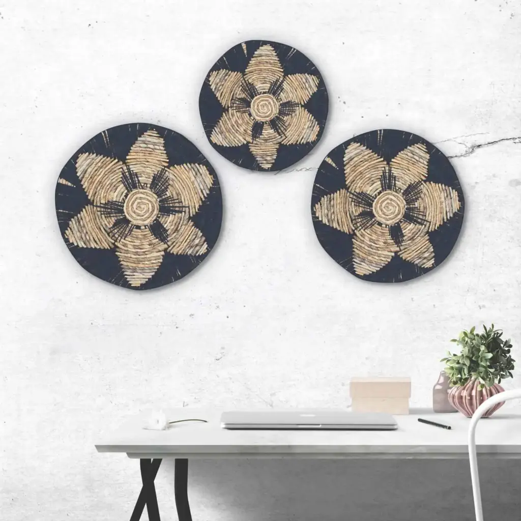 Set of Three Seagrass Bowls Wall Art – Black | www.artisangoods.co.uk 2