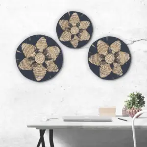 Set of Three Seagrass Bowls Wall Art – Black | www.artisangoods.co.uk 2