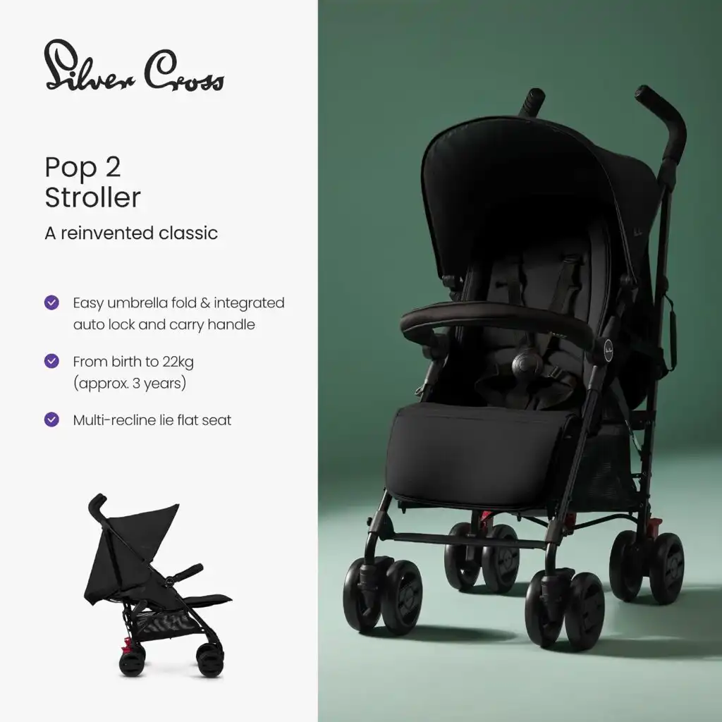 Silver Cross Pop Pushchair - Foldable Travel Stroller - Space
