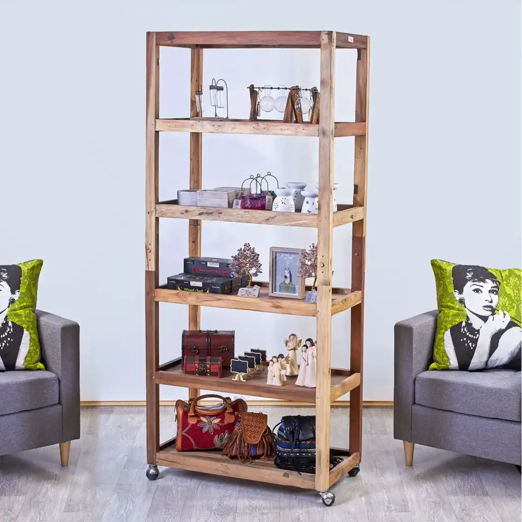 Six Shelf Display with Casters – Recycled Wood | www.artisangoods.co.uk 5