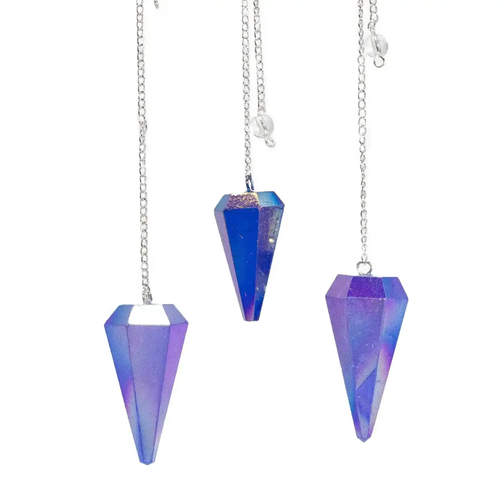 Six Sided Pendulum – Aurora Crystal Blue – 4cm | www.artisangoods.co.uk