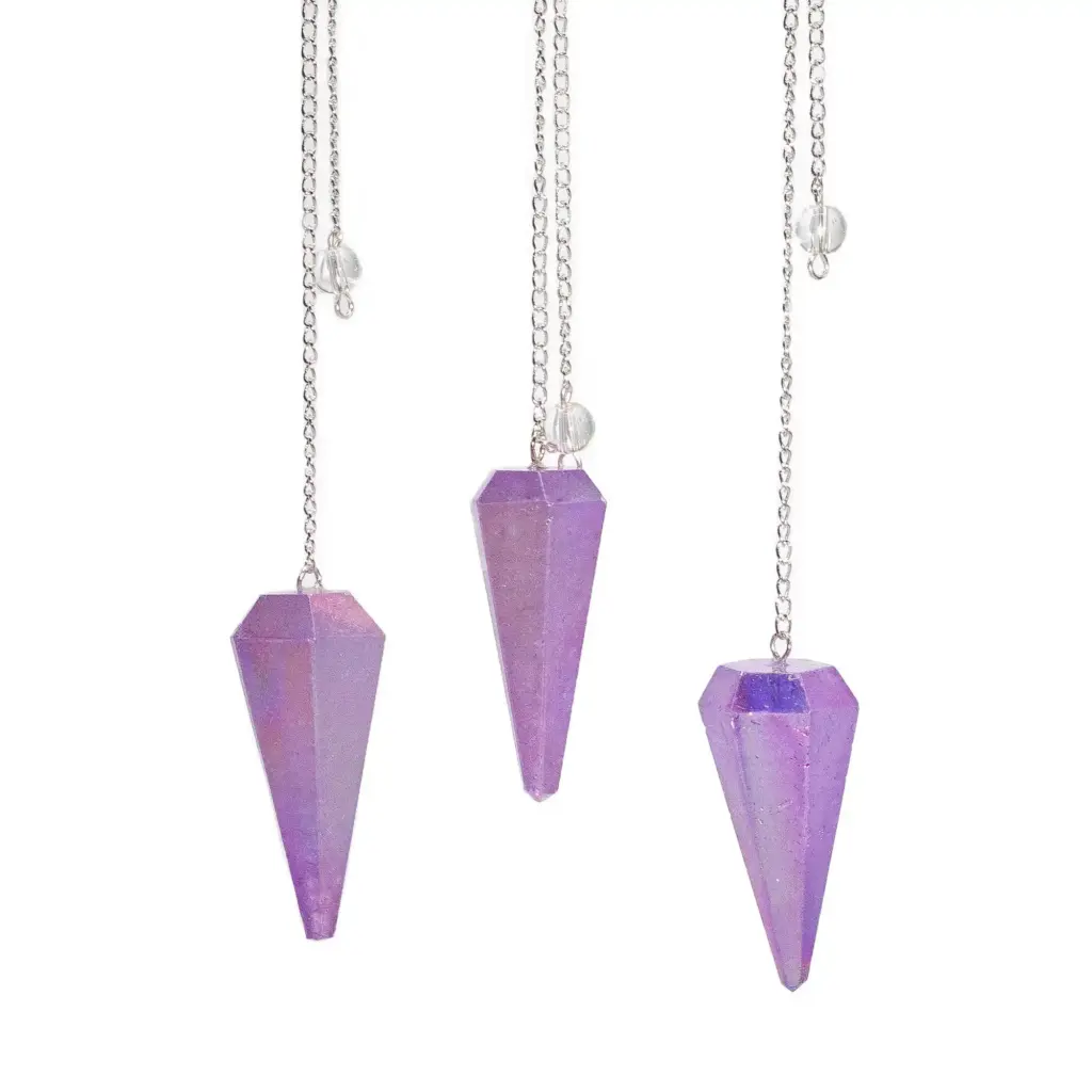 Six Sided Pendulum – Aurora Crystal Purple – 4cm | www.artisangoods.co.uk