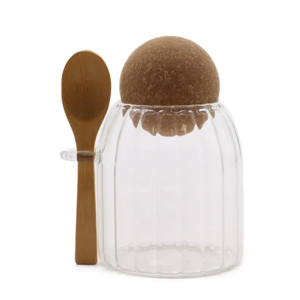 Sm Cottage Bamboo Glass Jar –  Ribbed & Spoon 10cm | www.artisangoods.co.uk