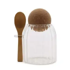 Sm Cottage Bamboo Glass Jar –  Ribbed & Spoon 10cm | www.artisangoods.co.uk