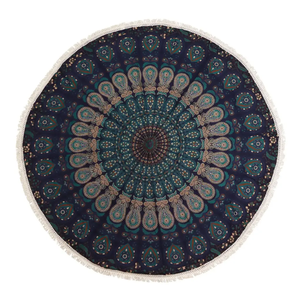 Small Mandala Roundie Cotton Art (130cm) – Peacock Blues | www.artisangoods.co.uk