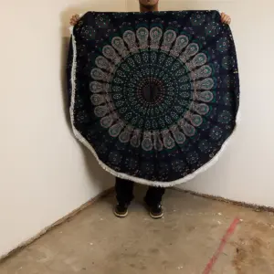 Small Mandala Roundie Cotton Art (130cm) – Peacock Blues | www.artisangoods.co.uk 2