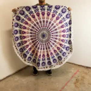 Small Mandala Roundie Cotton Art (130cm) – Peacock Purples | www.artisangoods.co.uk 2
