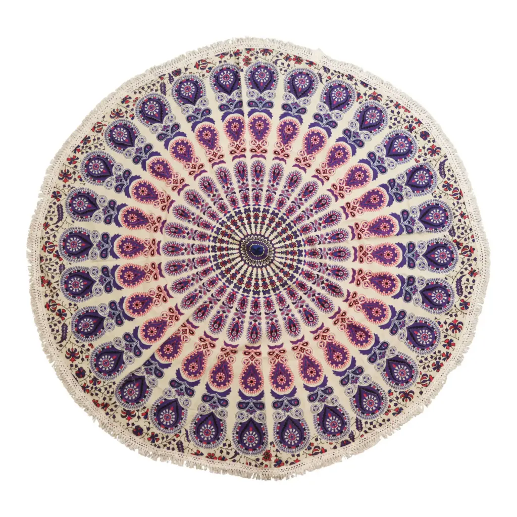 Small Mandala Roundie Cotton Art (130cm) – Peacock Purples | www.artisangoods.co.uk