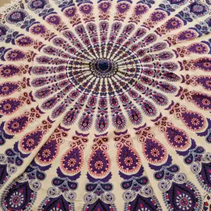 Small Mandala Roundie Cotton Art (130cm) – Peacock Purples | www.artisangoods.co.uk 3
