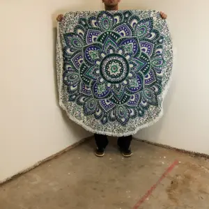 Small Mandala Roundie Cotton Art (130cm) – Teal & Blue | www.artisangoods.co.uk 2