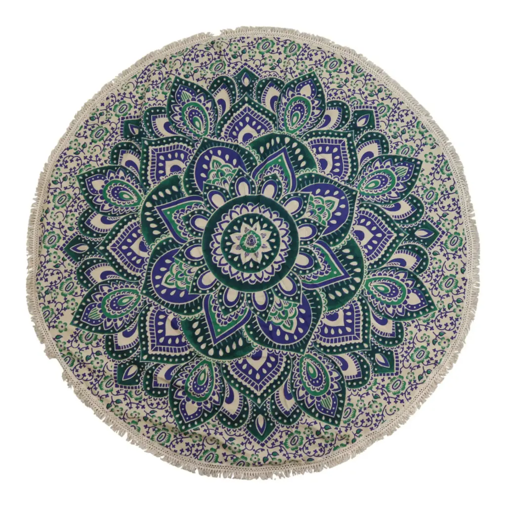 Small Mandala Roundie Cotton Art (130cm) – Teal & Blue | www.artisangoods.co.uk