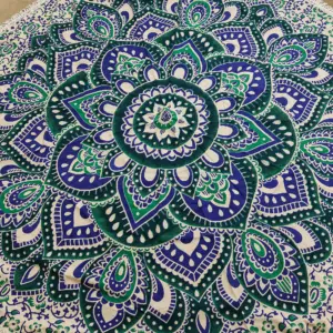 Small Mandala Roundie Cotton Art (130cm) – Teal & Blue | www.artisangoods.co.uk 3