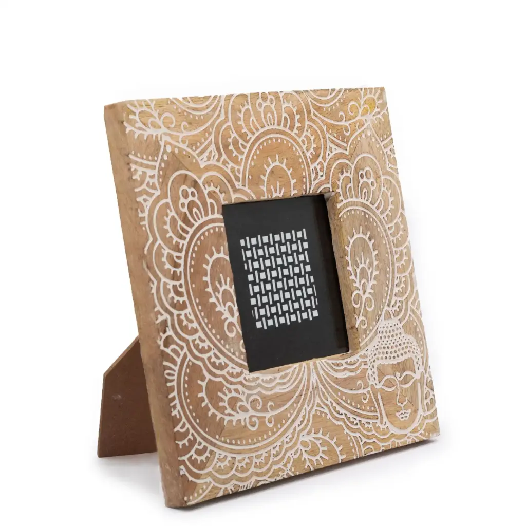 Small Mango Wood Picture Framel (for 10x15cm) 20x20x2cm – Buddha – White | www.artisangoods.co.uk