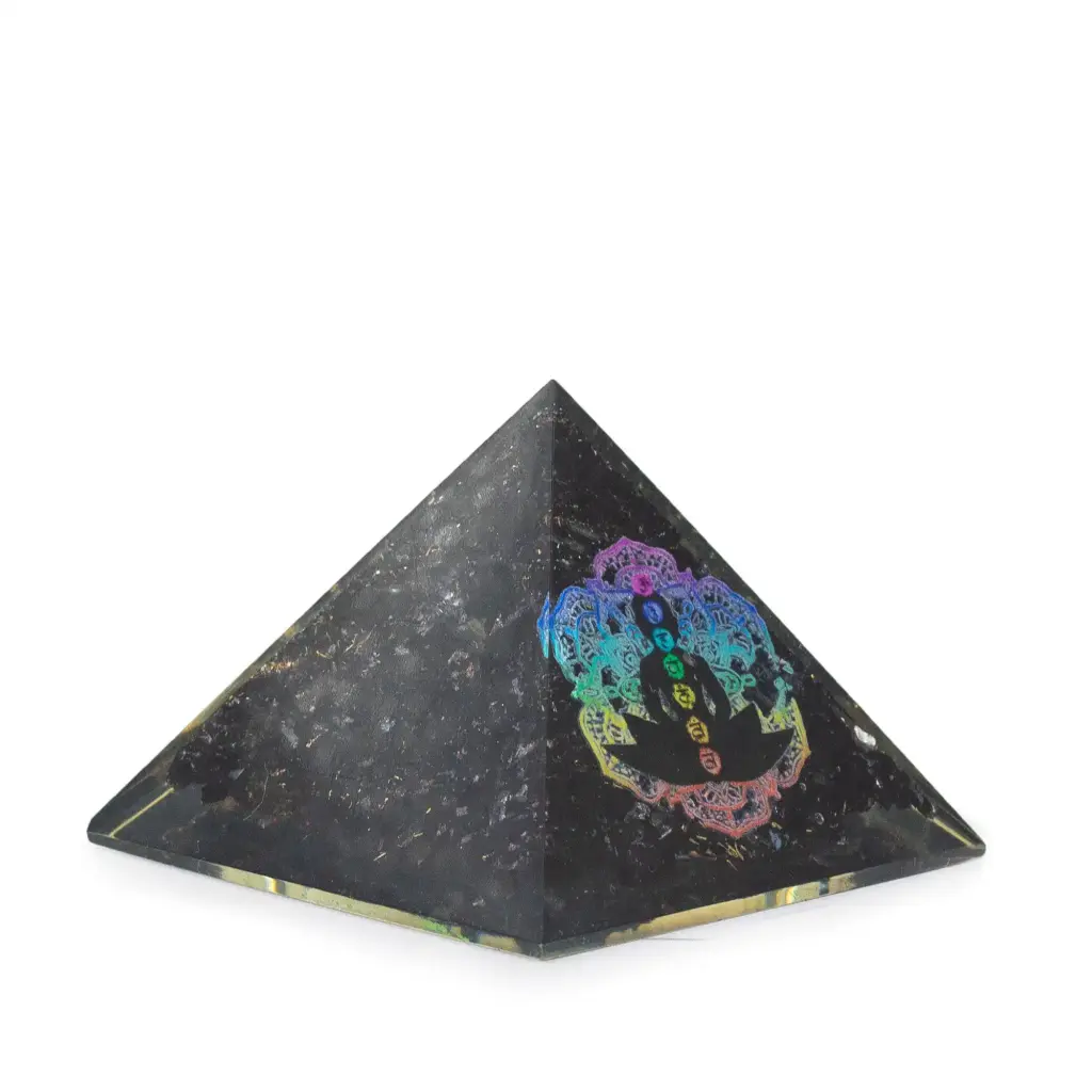 Small Organite Pryamids 5.5×4.5cm – Chakra Buddha – Black Tormaline Chips | www.artisangoods.co.uk 2 Small Organite Pryamids 5.5×4.5cm – Chakra Buddha – Black Tormaline Chips | www.artisangoods.co.uk 2
