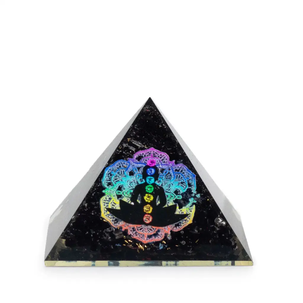 Small Organite Pryamids 5.5×4.5cm – Chakra Buddha – Black Tormaline Chips | www.artisangoods.co.uk