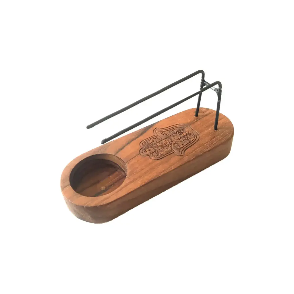 Small Palo Santo Heater – Teak Wood – Hamsa Design | www.artisangoods.co.uk