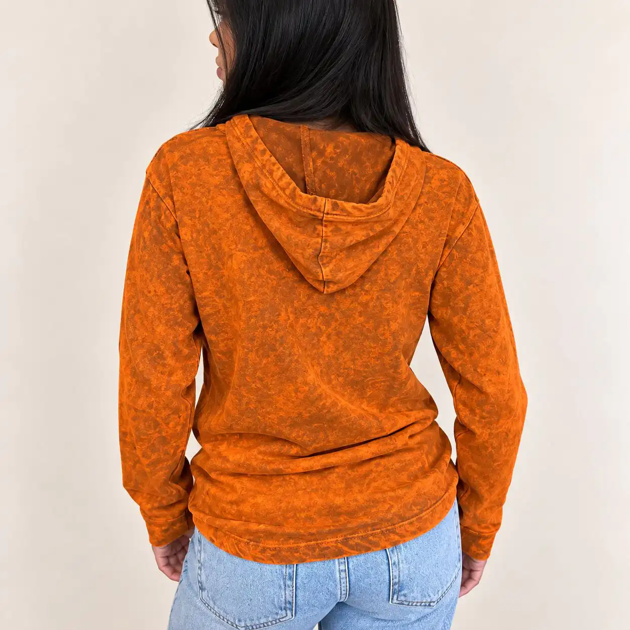 Small Stone Washed Hoody Shirt Kangaroo Pocket - Burnt Orange