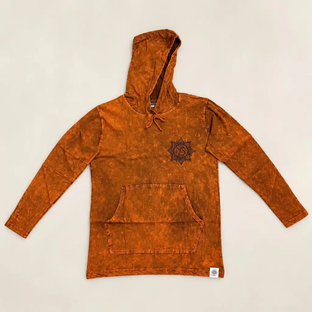Small Stone Washed Hoody Shirt Kangaroo Pocket - Burnt Orange