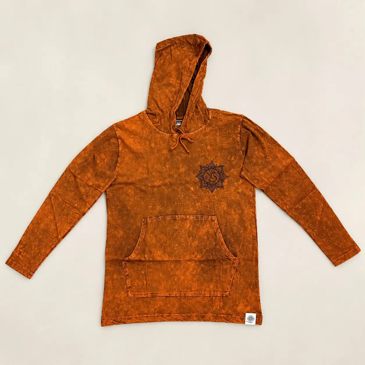 Small Stone Washed Hoody Shirt Kangaroo Pocket - Burnt Orange