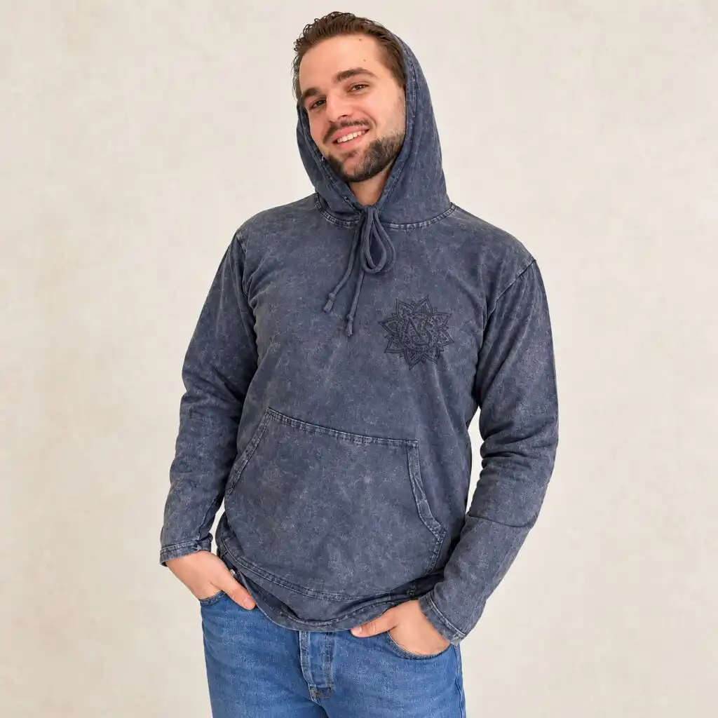 Small Stone Washed Hoody Shirt Kangaroo Pocket - Dusty Lavender