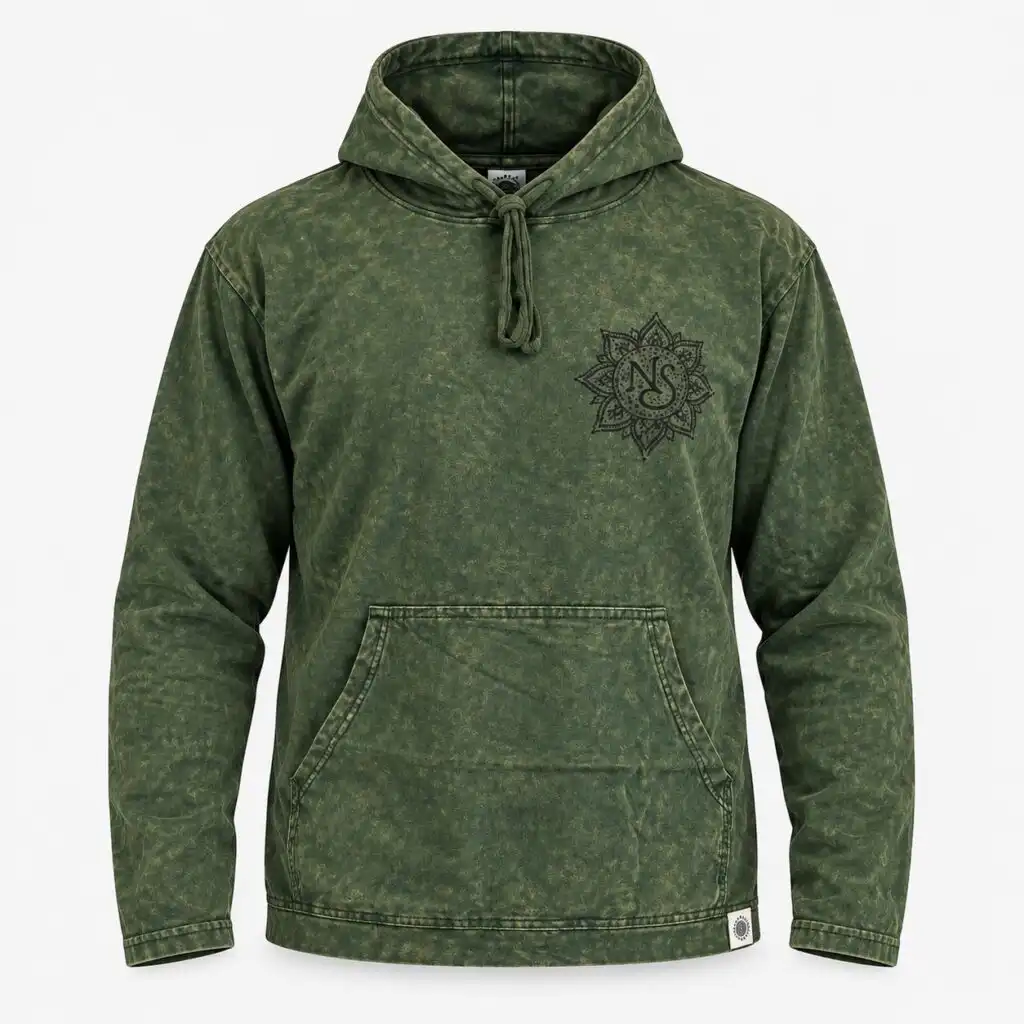 Small Stone Washed Hoody Shirt Kangaroo Pocket - Vintage Teal