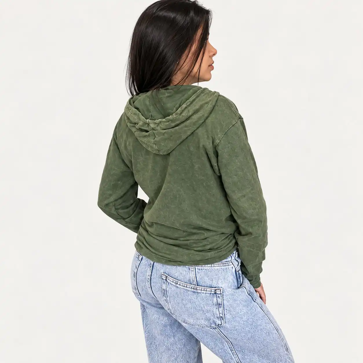 Small Stone Washed Hoody Shirt Kangaroo Pocket - Vintage Teal