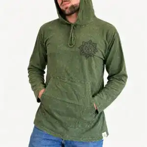Small Stone Washed Hoody Shirt Kangaroo Pocket - Vintage Teal