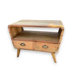 Small TV Stand with 2 Draws Round – Recycled Wood | www.artisangoods.co.uk 2