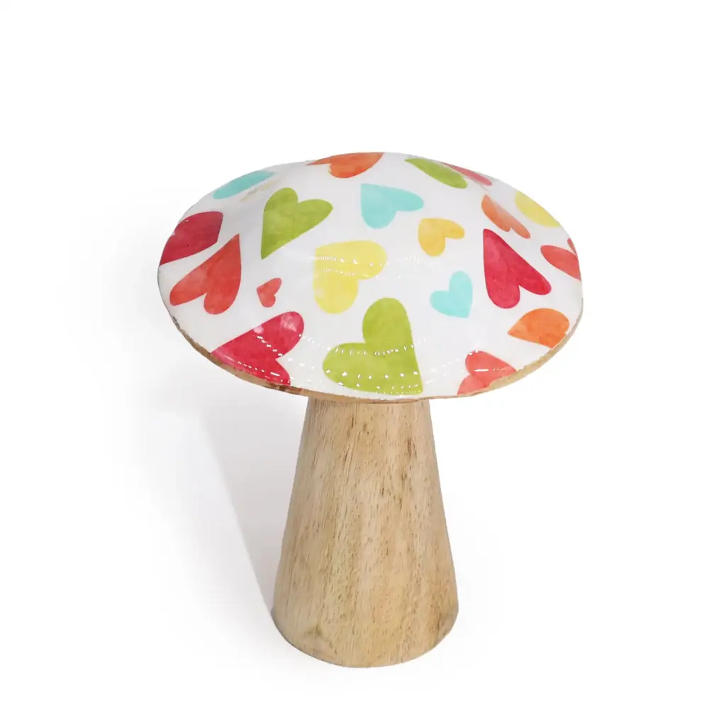 Small Wooden Mushroom – Pastel Hearts | www.artisangoods.co.uk Small Wooden Mushroom – Pastel Hearts | www.artisangoods.co.uk