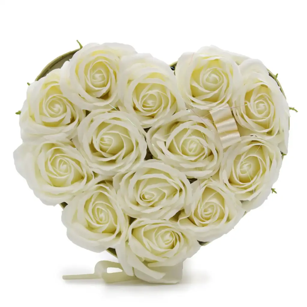 Soap Flower Gift Bouquet – 13 Cream Roses – Heart | www.artisangoods.co.uk