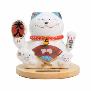 Solar Money Cat Wooden Base  – Blue moving Hand | www.artisangoods.co.uk 3