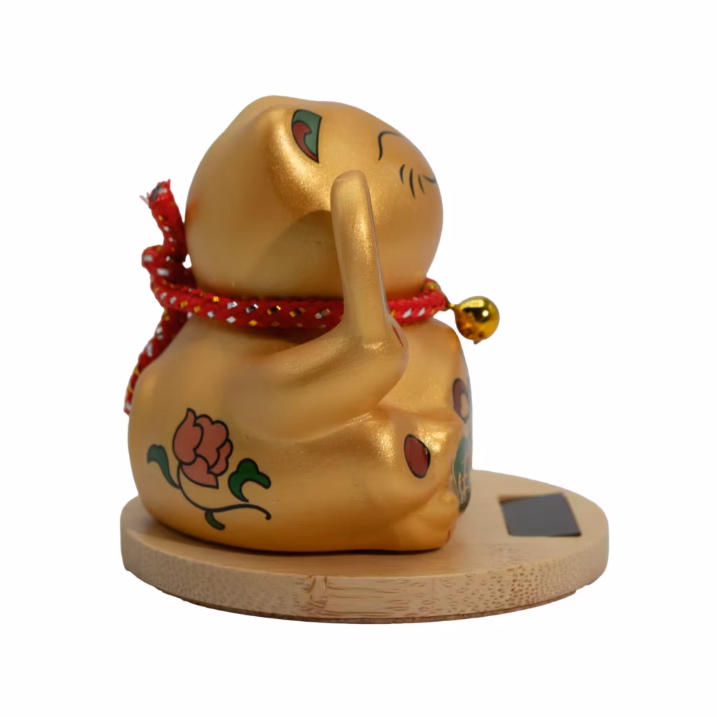 Solar Money Cat Wooden Base  – Gold moving Hand | www.artisangoods.co.uk 3