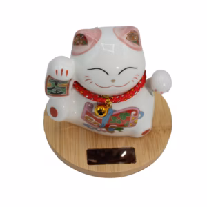 Solar Money Cat Wooden Base  – Pink moving Hand | www.artisangoods.co.uk 2