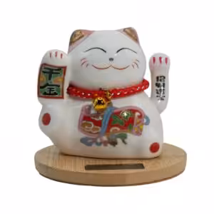 Solar Money Cat Wooden Base  – Pink moving Hand | www.artisangoods.co.uk 1